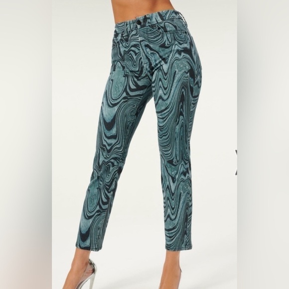 Good American Classic Ink Swirl High Rise Skinny Artsy Jeans 10/30 NWOT